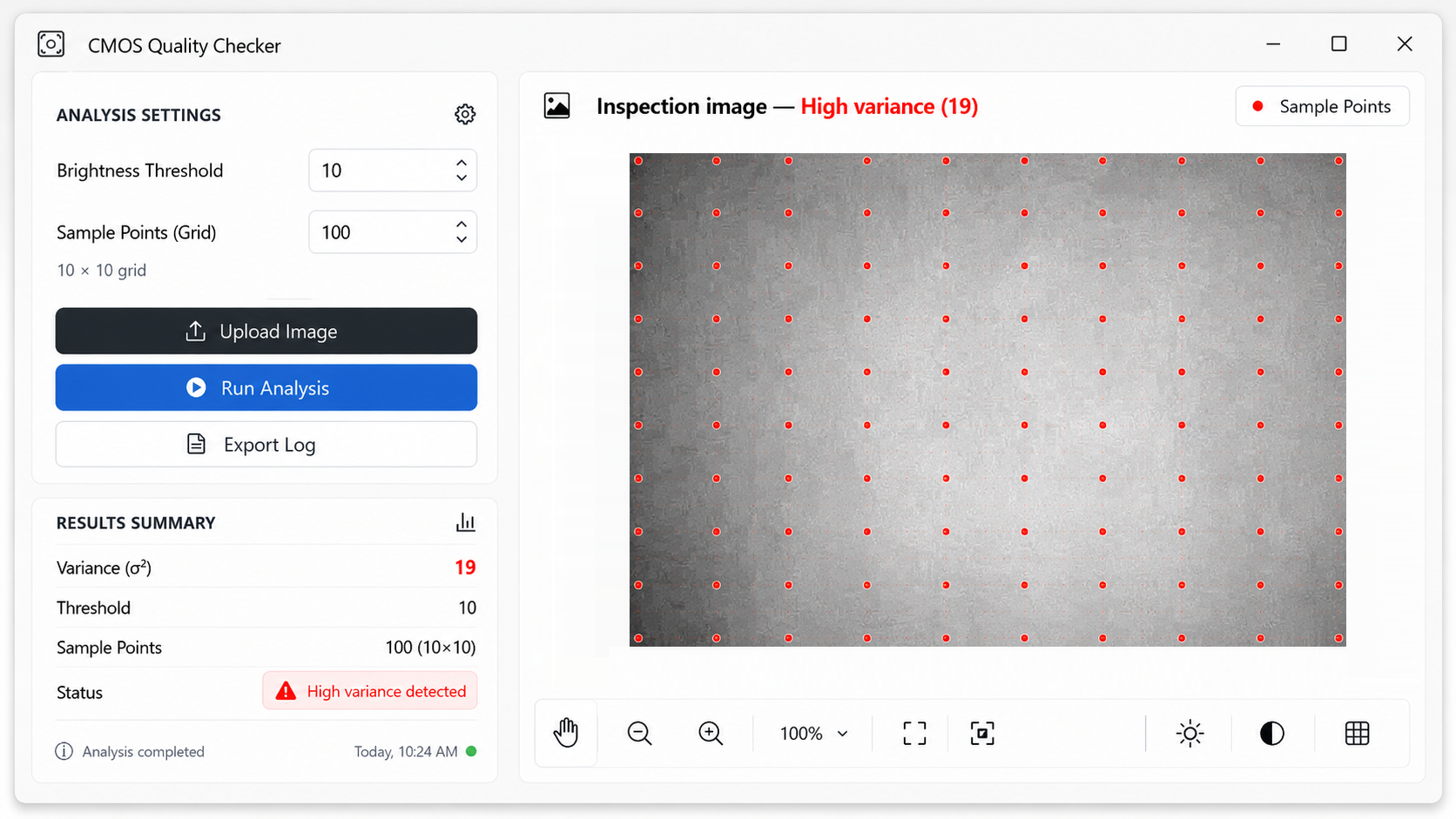 CMOS image quality inspection tool